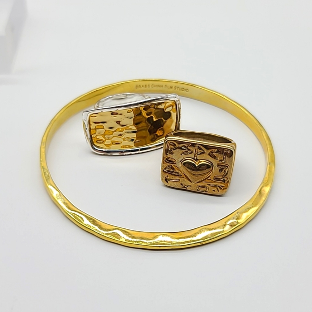 1990's RARE Robert Lee Morris "Respect" ring, Gold Bangle & Hammered Silver Ring